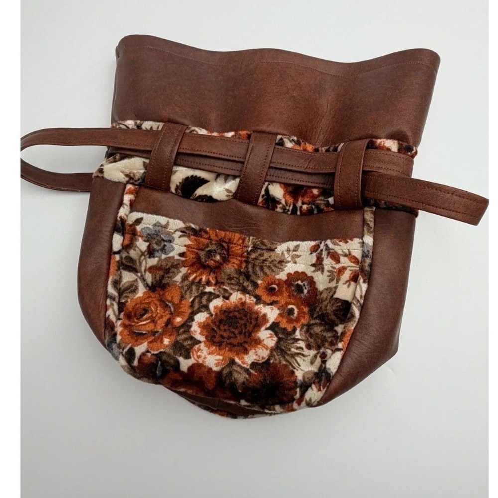 Vintage Brown Vinyl Floral Tapestry Handbag 80s Couch Print Custom Purse Boho
